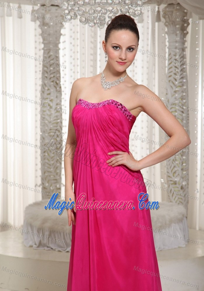 Hot Pink Strapless Floor-length Quinceanera Dama Dresses in Bergen