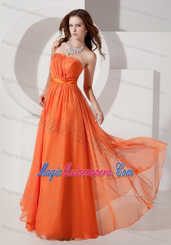 Orange Red Strapless Floor-length Empire Dama Dresses in Cambridge