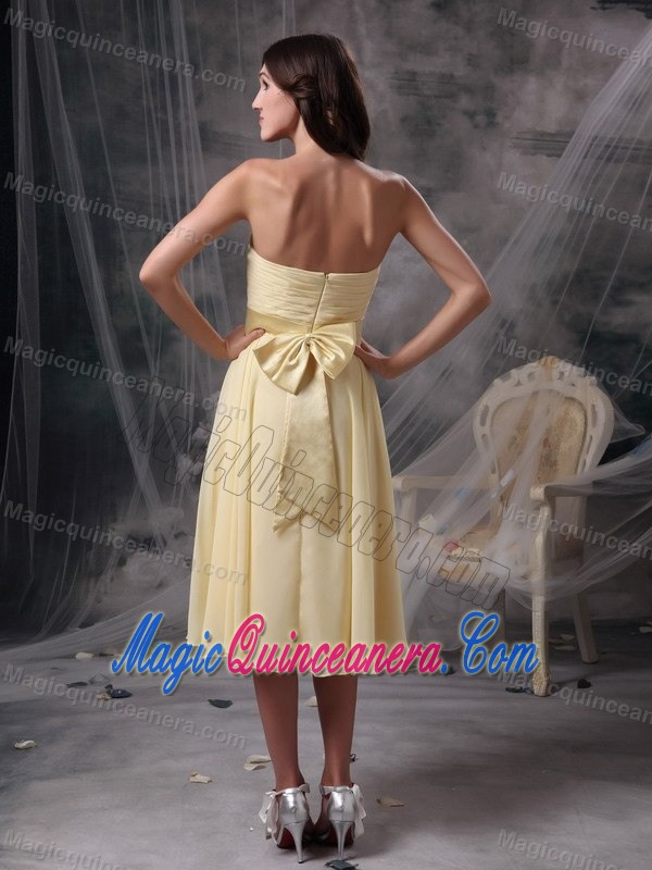 Yellow Strapless Tea-length Chiffon Dama Dress in Backband Germany