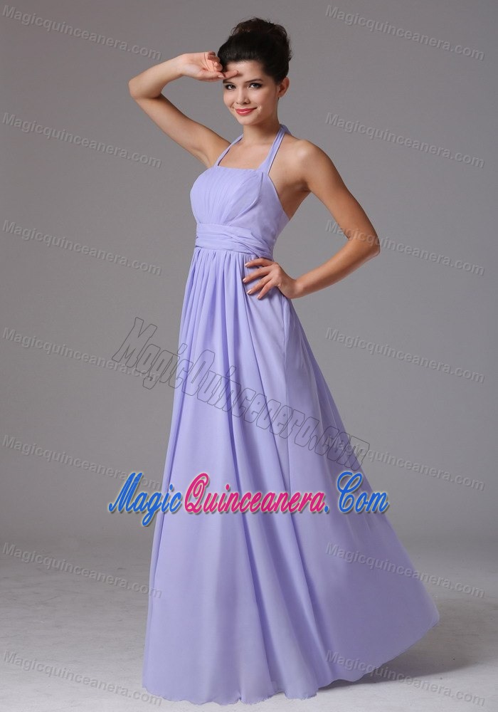 Lilac Halter Floor-length Chiffon Dama Dresses for Quinceanera in Paris