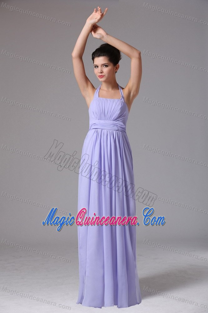 Lilac Halter Floor-length Chiffon Dama Dresses for Quinceanera in Paris