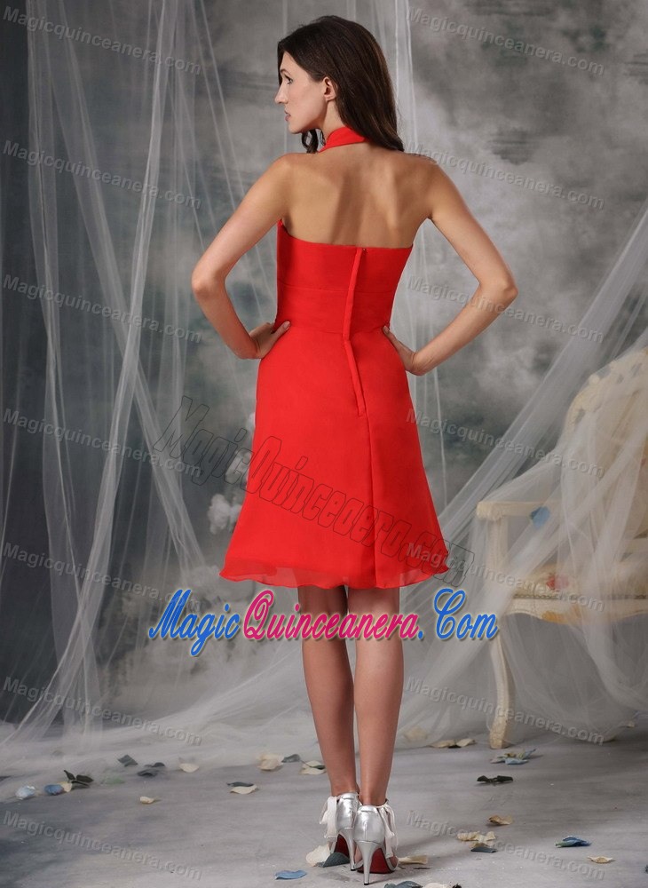 Discount Red Halter Empire Chiffon Quinceanera Dama Dresses in London