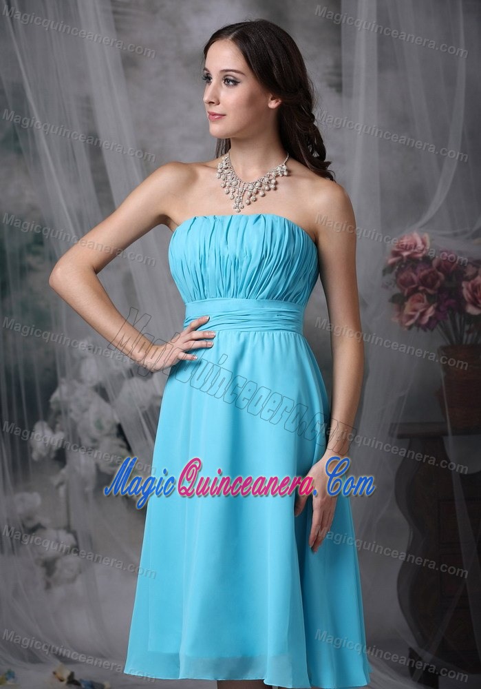 Aqua Blue Strapless Knee-length Chiffon Dama Dresses in Belfast