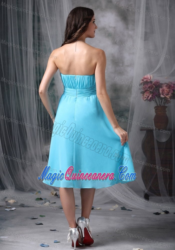 Aqua Blue Strapless Knee-length Chiffon Dama Dresses in Belfast