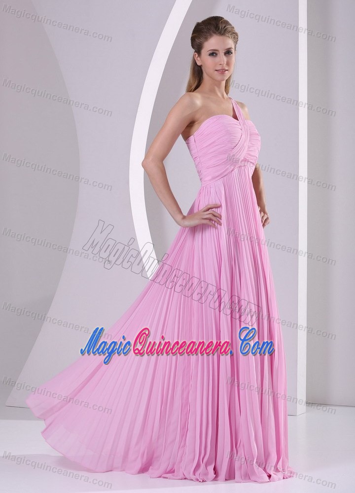 Discount Pink One Shoulder Pleat Chiffon Dama Dresses in Belfast