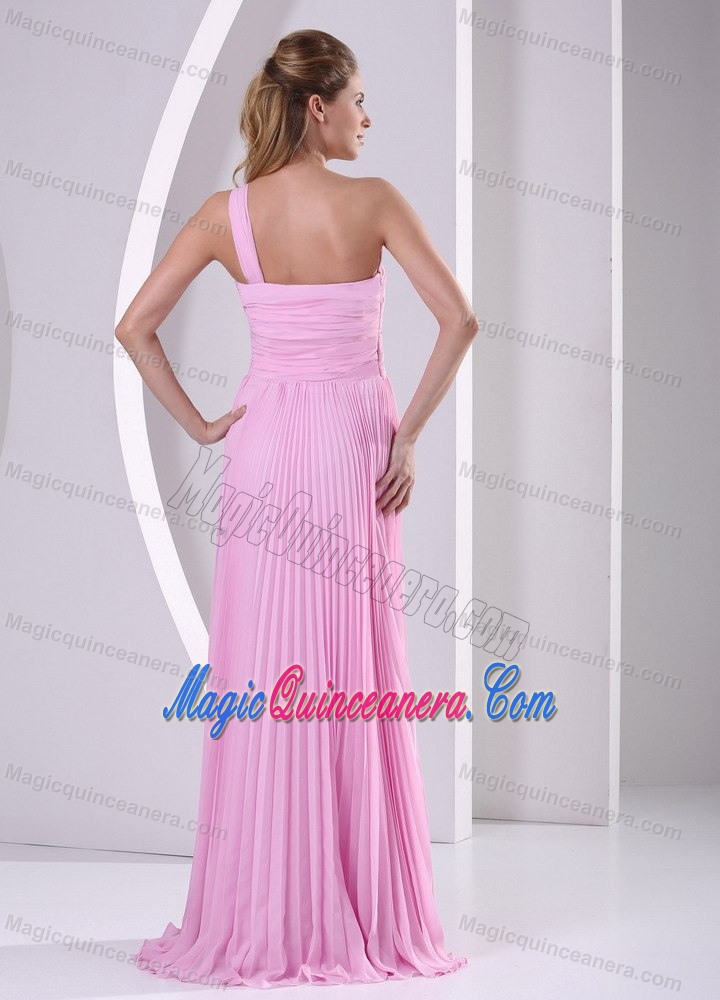 Discount Pink One Shoulder Pleat Chiffon Dama Dresses in Belfast