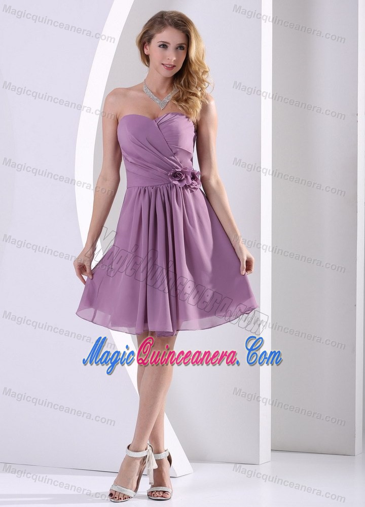 Cheap Purple Strapless Knee-length Chiffon Dama Dresses in London