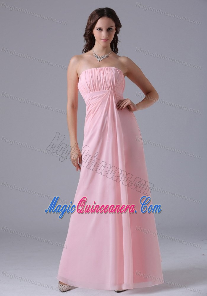 Baby Pink Floor-length Strapless Chiffon Dama Dress in Paris