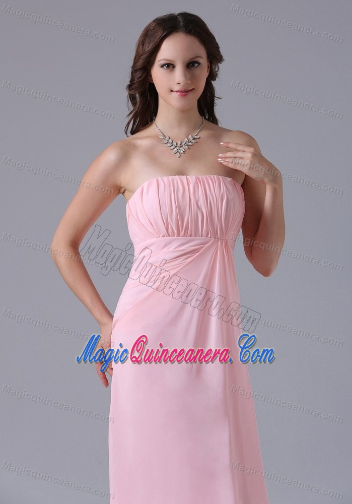 Baby Pink Floor-length Strapless Chiffon Dama Dress in Paris