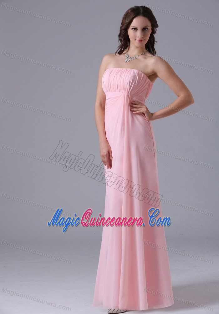 Baby Pink Floor-length Strapless Chiffon Dama Dress in Paris
