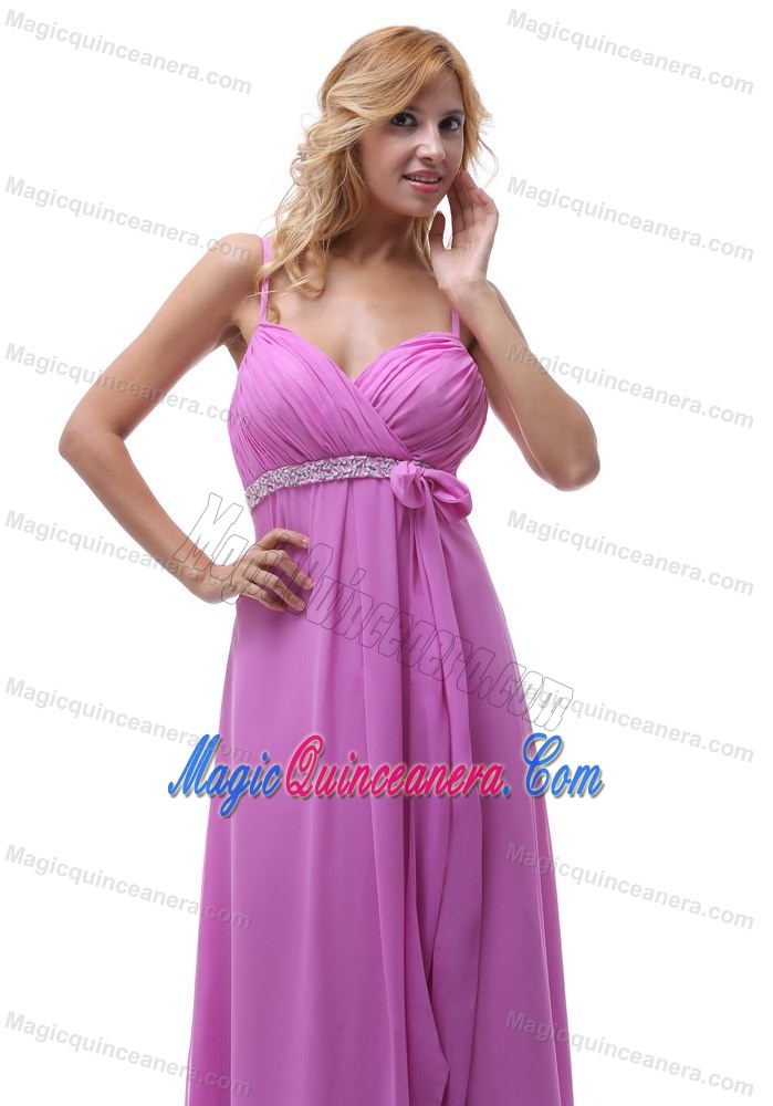Spaghetti Straps Ruches Beading Sash Quinceanera Dama Dress 2014