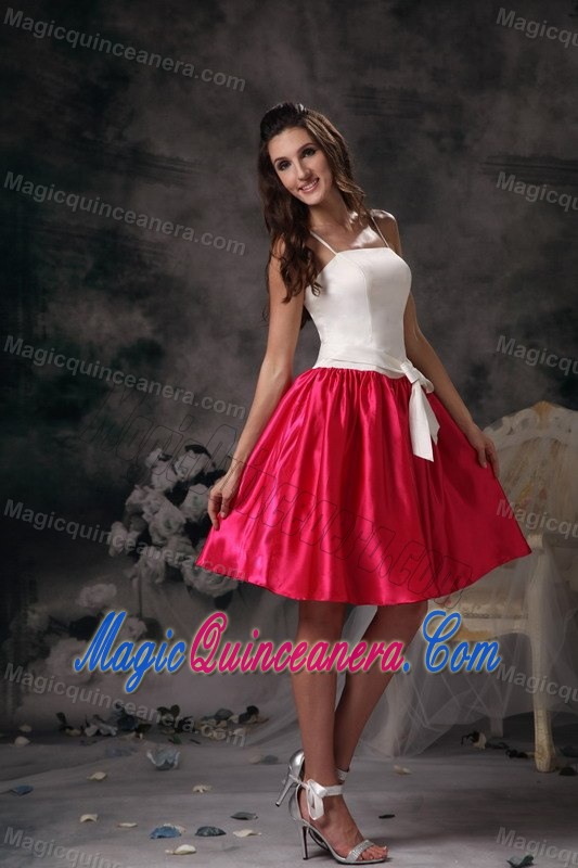 White and Red Quinceanera Dama Dress with Spaghetti Straps 2013