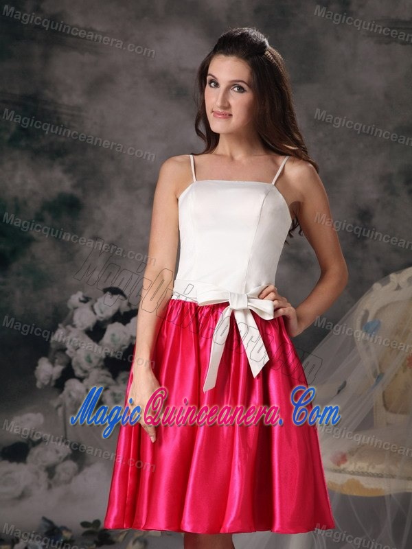 White and Red Quinceanera Dama Dress with Spaghetti Straps 2013