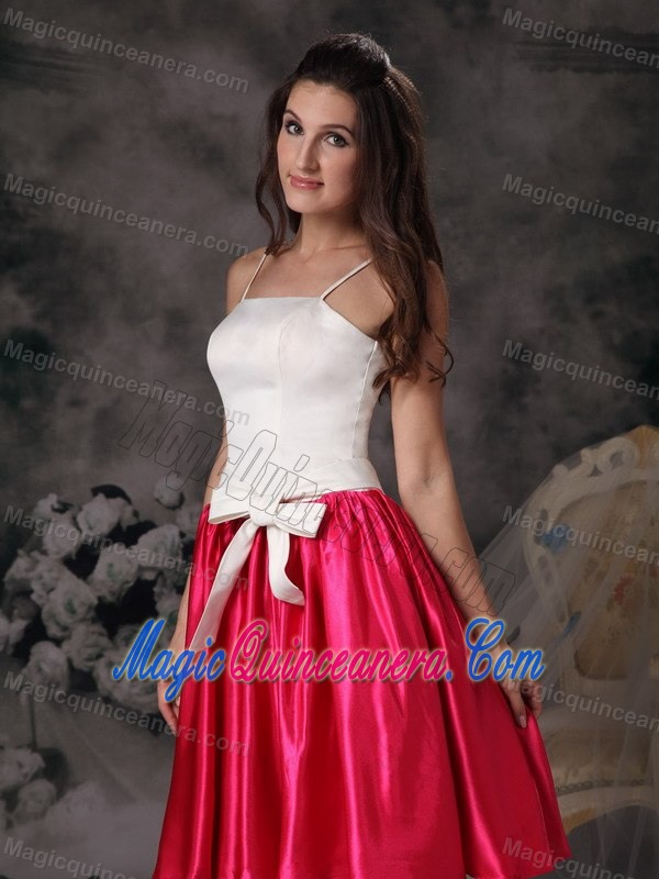 White and Red Quinceanera Dama Dress with Spaghetti Straps 2013