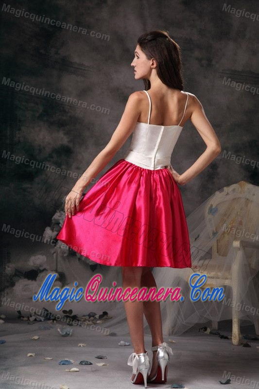 White and Red Quinceanera Dama Dress with Spaghetti Straps 2013