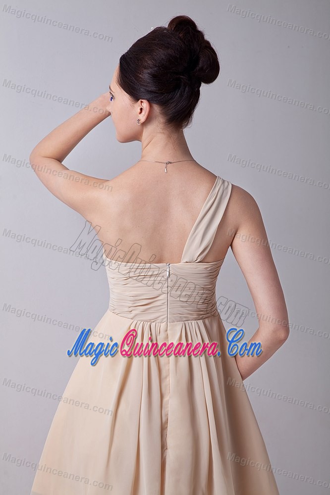 Champagne One Shoulder Mini Length Dama Dress for Quinceaneras