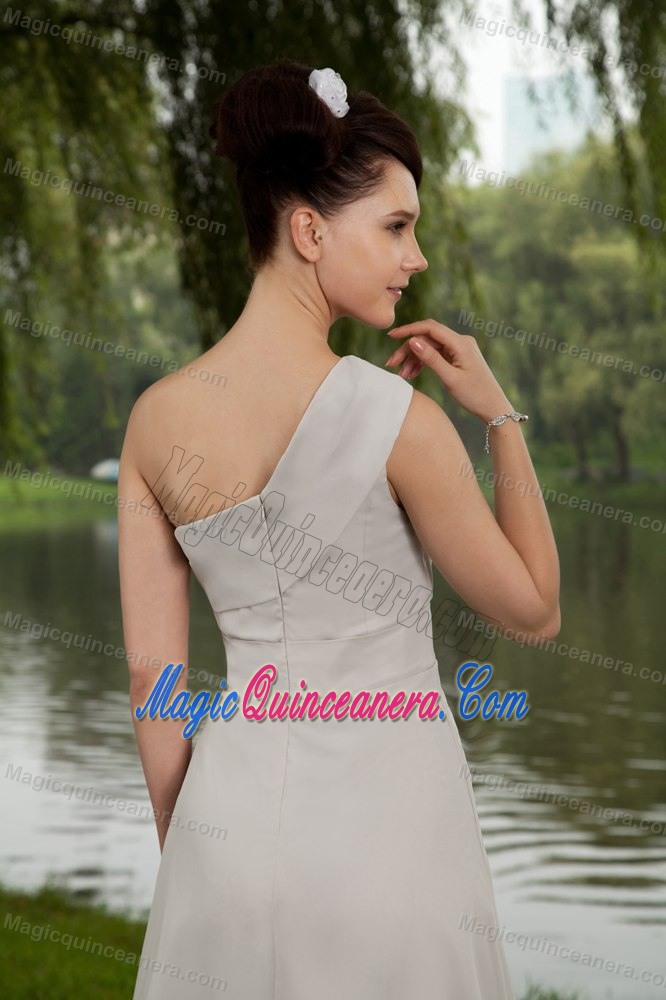 Gray One Shoulder Chiffon Dama Dress for Quinceaneras with Ruches