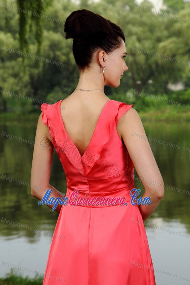 Watermelon Pink Dama Quinceanera Dresses with V-neck and Buttons