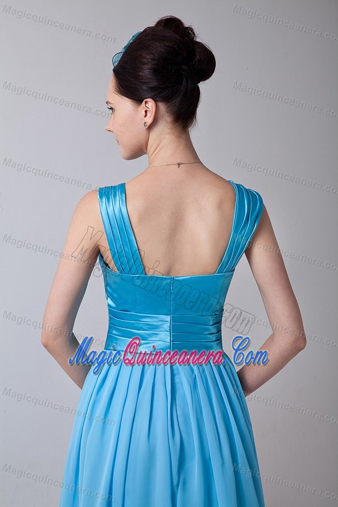 Aqua Blue Taffeta and Chiffon Dresses for Damas with Ruches Straps