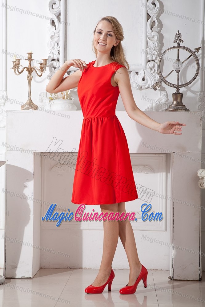Red A-line Knee Length Scoop Neckline Dresses for Damas in Cidra