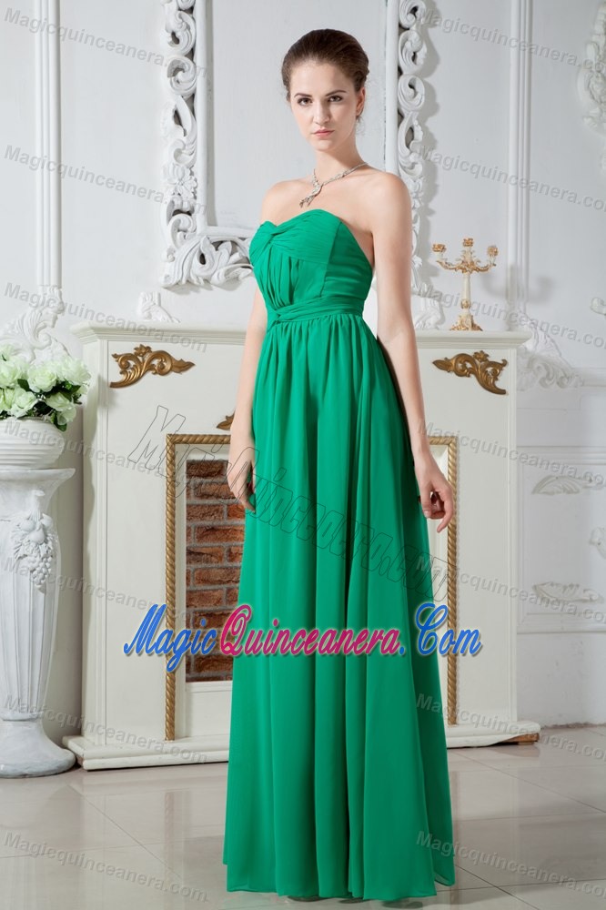 Ruched Sweetheart Green Floor Length Chiffon Quince Dama Dresses