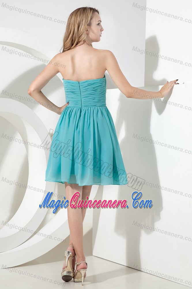 Ruched Turquoise Chiffon Mini 15 Dresses for Damas in Puerto Rico