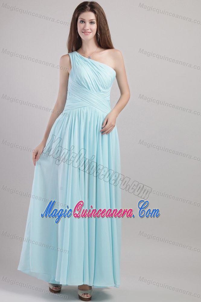 Mint One Shoulder Ruches Ankle Length Dresses for Damas in Carolina