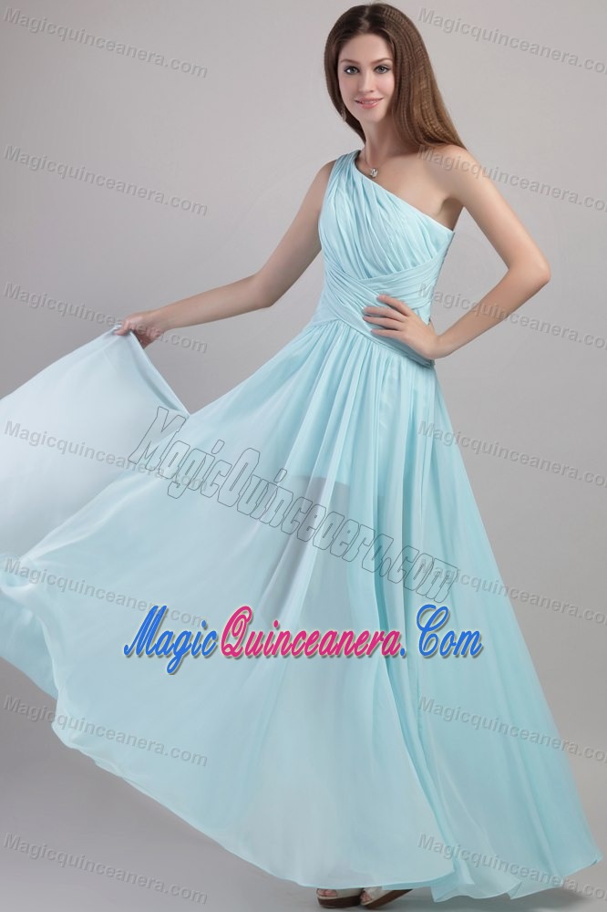 Mint One Shoulder Ruches Ankle Length Dresses for Damas in Carolina