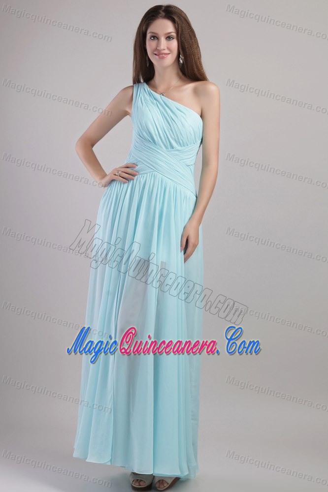 Mint One Shoulder Ruches Ankle Length Dresses for Damas in Carolina