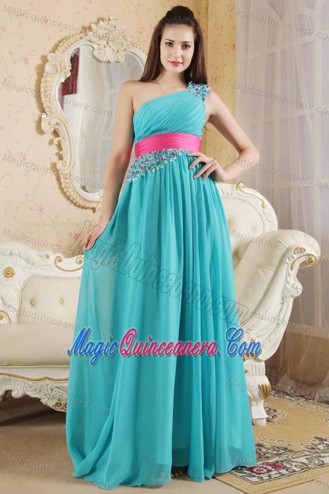 Teal Empire One Shoulder Dresses for Damas with Beading in Camuy