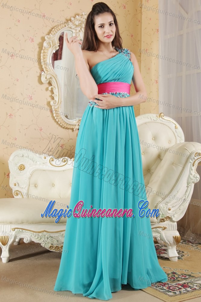 Teal Empire One Shoulder Dresses for Damas with Beading in Camuy