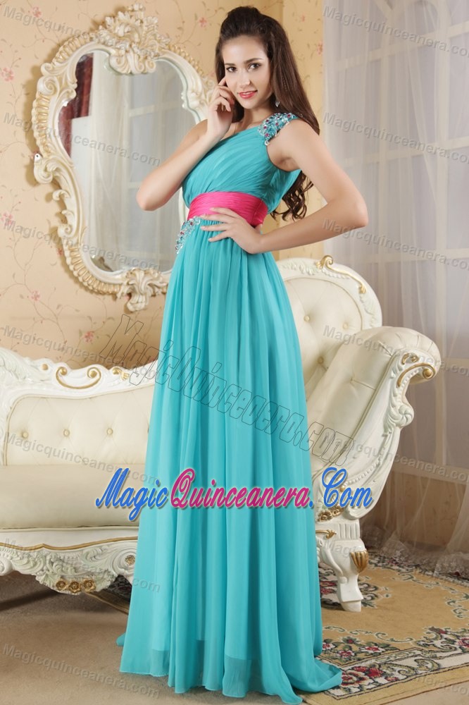 Teal Empire One Shoulder Dresses for Damas with Beading in Camuy