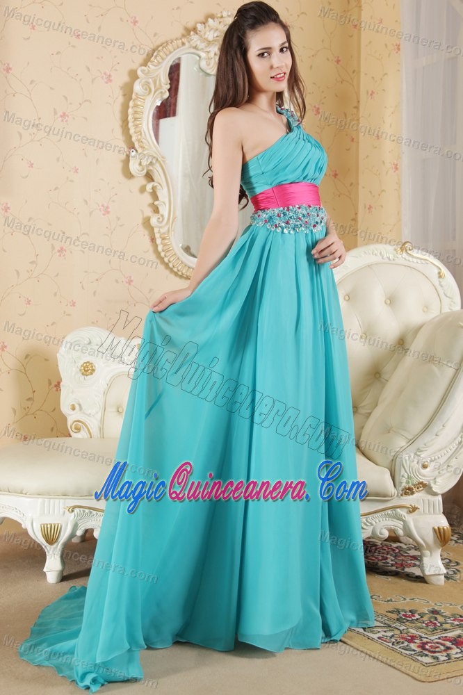 Teal Empire One Shoulder Dresses for Damas with Beading in Camuy