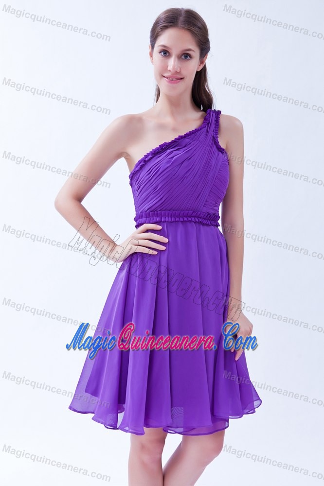 Ruched One Shoulder Chiffon Quinceanera Dama Dresses Knee Length