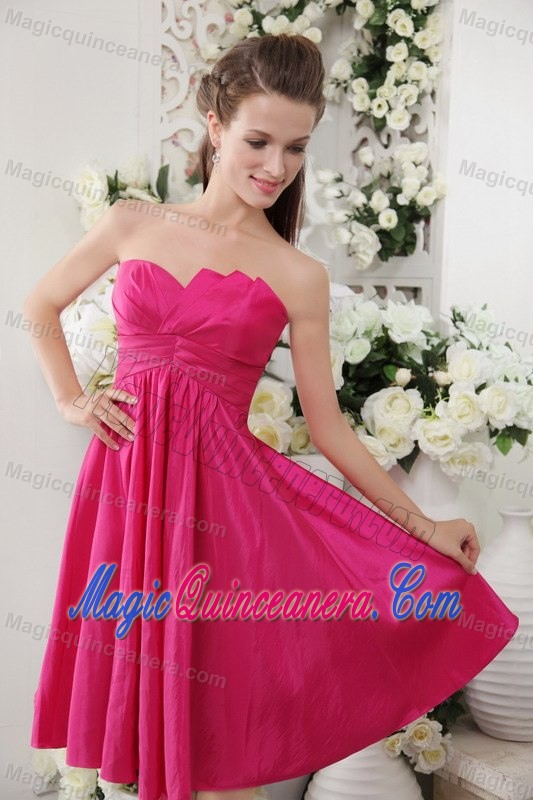 Hot Pink Empire Taffeta Quinceanera Dama Dresses with Ruches 2013