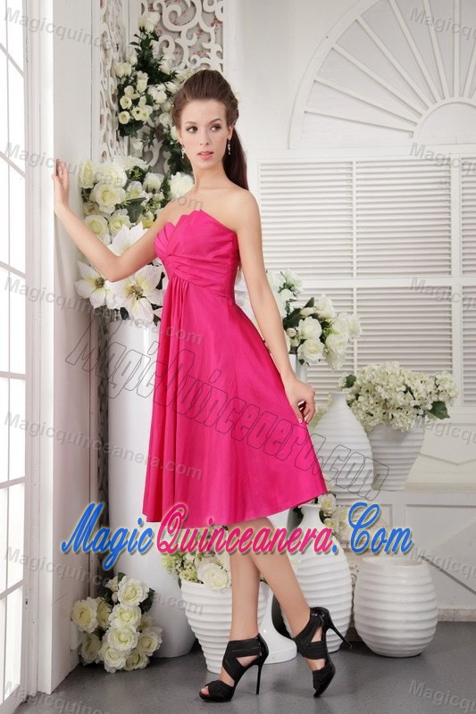 Hot Pink Empire Taffeta Quinceanera Dama Dresses with Ruches 2013