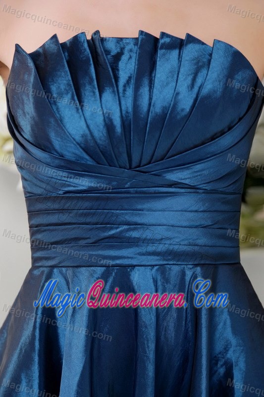Ruched Taffeta Navy Blue Strapless Dama Dresses with Mini Length