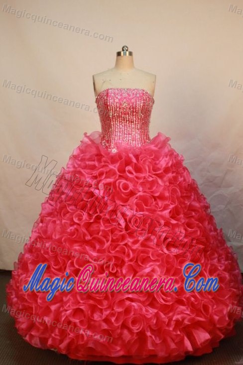 Red Layers Ruffled Strapless Quinceanera Dress in Norfolk