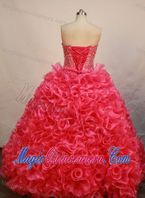 Red Layers Ruffled Strapless Quinceanera Dress in Norfolk