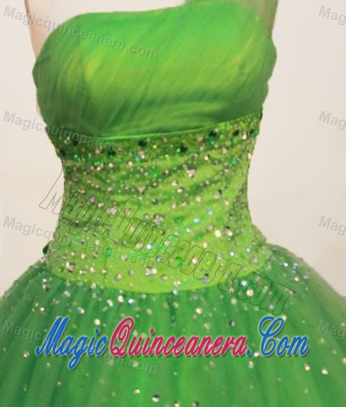 Tulle Spring Green One Shoulder Quinceanera Dress Sequined