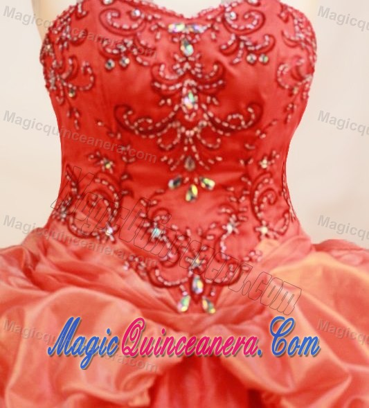 Brush Train Orange Cheap Quinceanera Gown with Embroidery