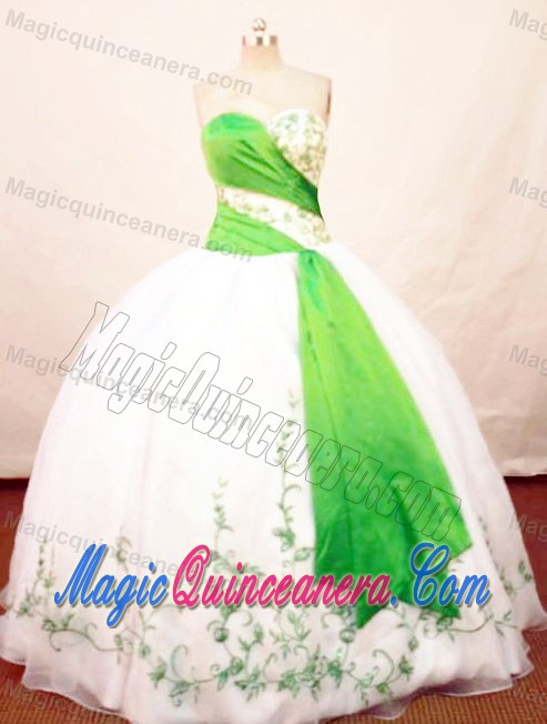 Dorset Sweetheart Embroidery White Sashed Quinceanera Gown