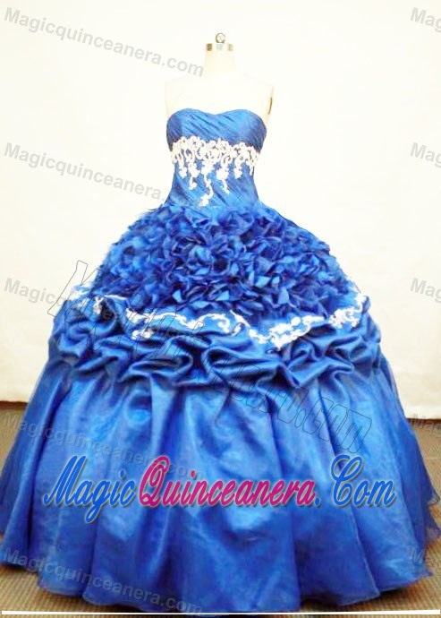 Strapless Blue Quinceanera Dress with Appliques and Ruffle