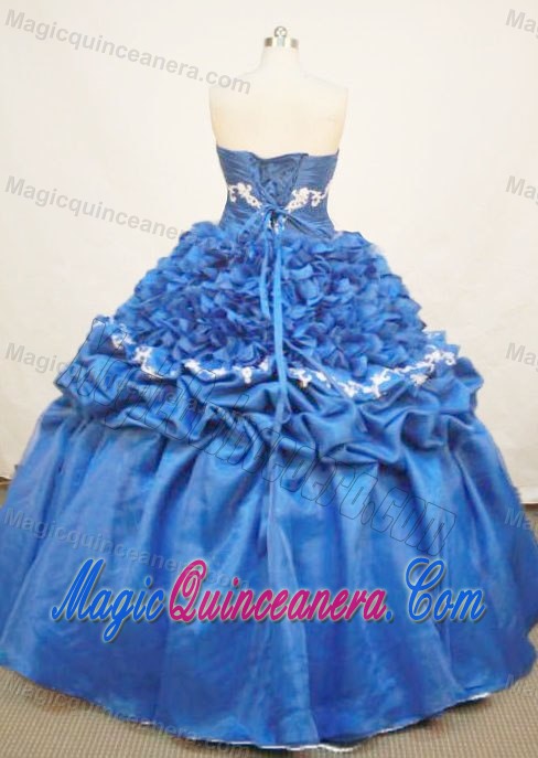 Strapless Blue Quinceanera Dress with Appliques and Ruffle