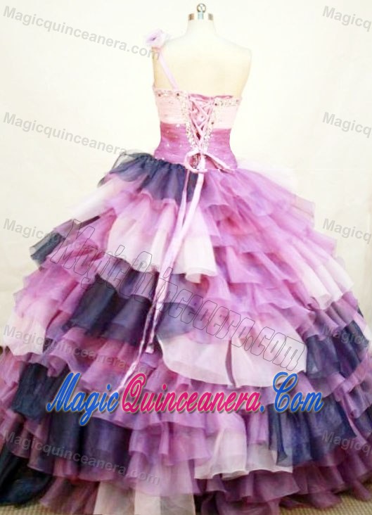 One Shoulder Colorful Layers Floral Quinceanera Dress 2014