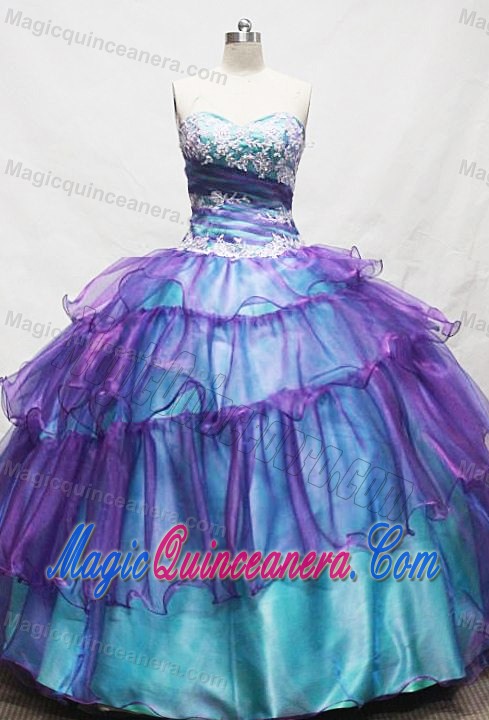 Teal and Purple Layered Sweet Sixteen Dress with Appliques