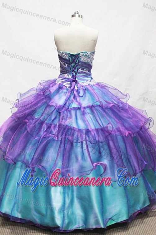 Teal and Purple Layered Sweet Sixteen Dress with Appliques