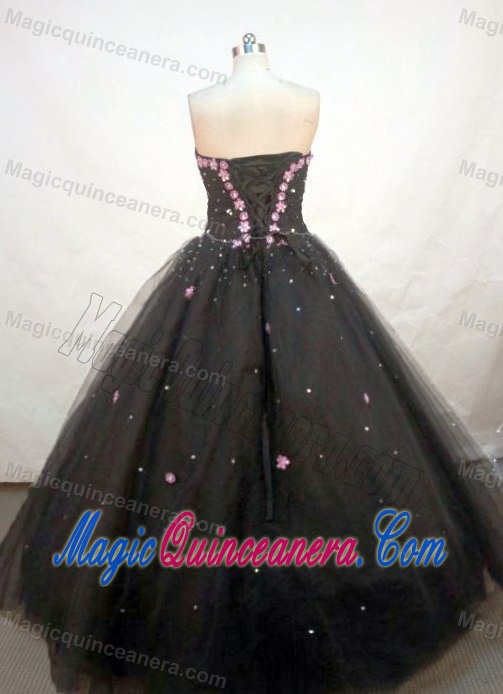 Black Appliques A-line Strapless Quinceanera Gown Sequined