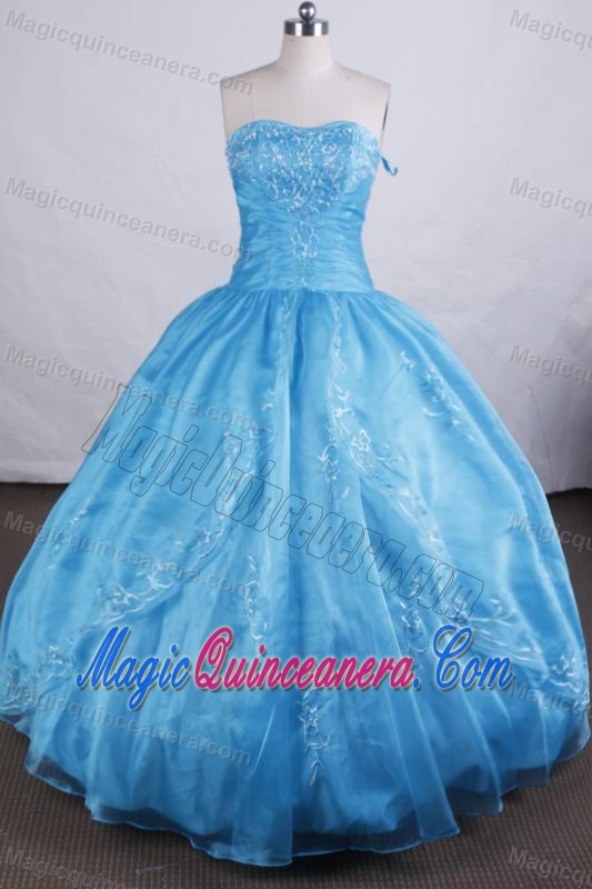 Blue Embroidery Sweetheart Sweet 16 Dress Ruched in Essex