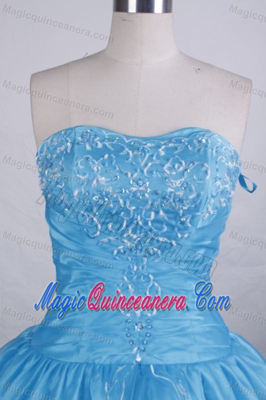 Blue Embroidery Sweetheart Sweet 16 Dress Ruched in Essex